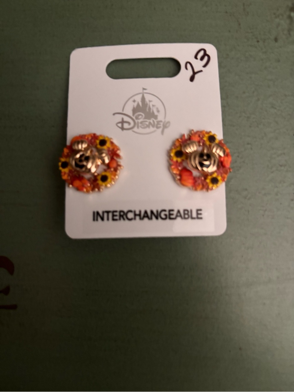 Disney Orange and Yellow Pumpkin WreathInterchangeable Stud Earrings